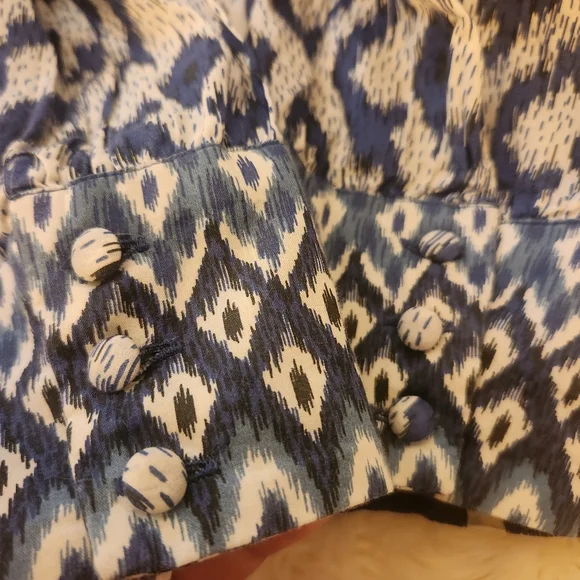 Sezane Printed Ruffle Cotyon Blue Button Down Blouse Size 42 US 10 - Picture 4 of 12